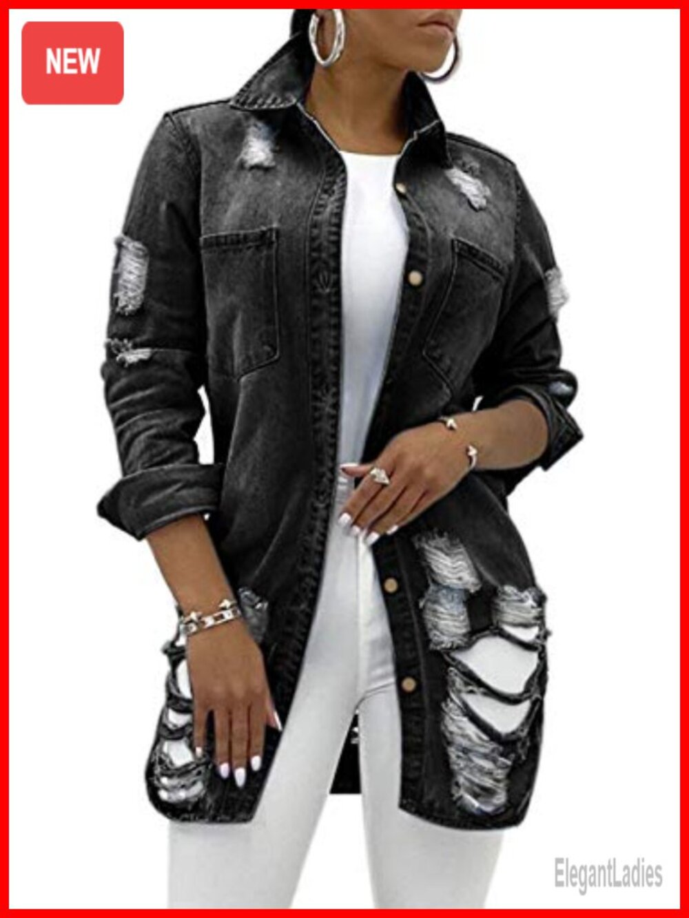 Women's Camo Denim Jacket Frayed Hem Distressed Trucker Coat Long Sleeve